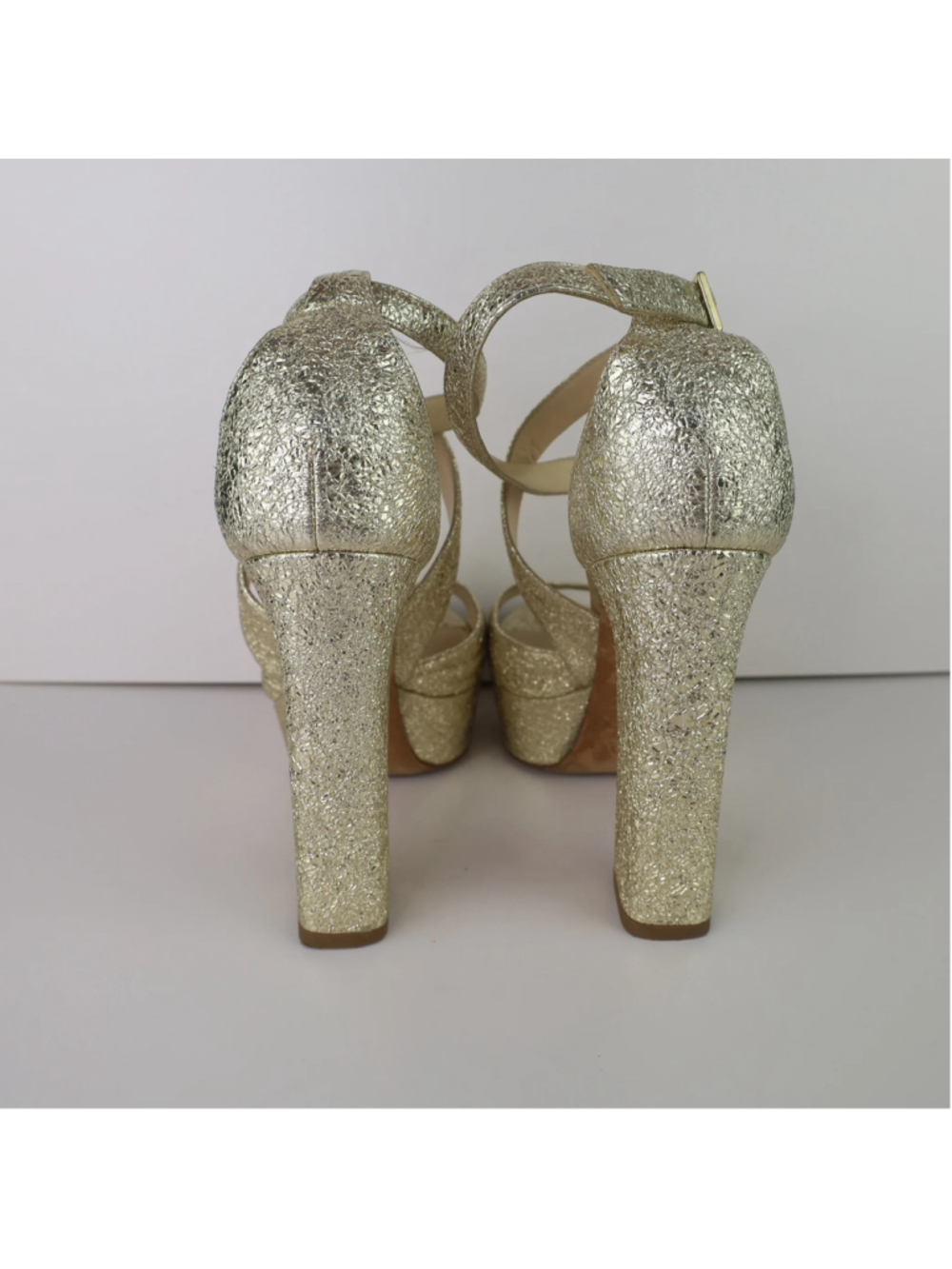 Jimmy Choo Gold Platform Heels EU 36.5 US 6.5 Metallic Leather Sandals 0483 - Picture 12 of 16